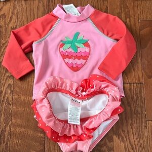 Baby Boden Pink and Red Strawberry Rashguard Set